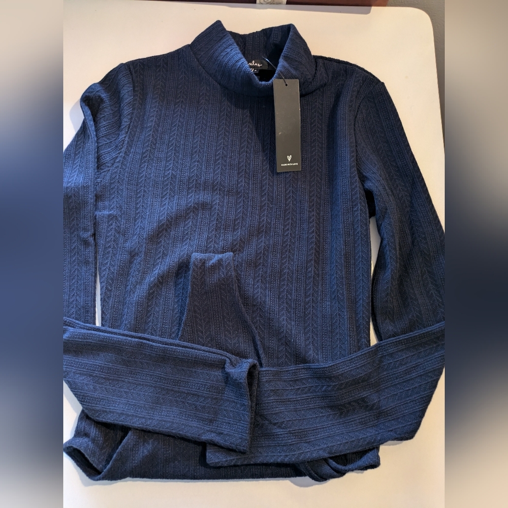 Lulu's Womens Navy Mock Turtleneck Sweater